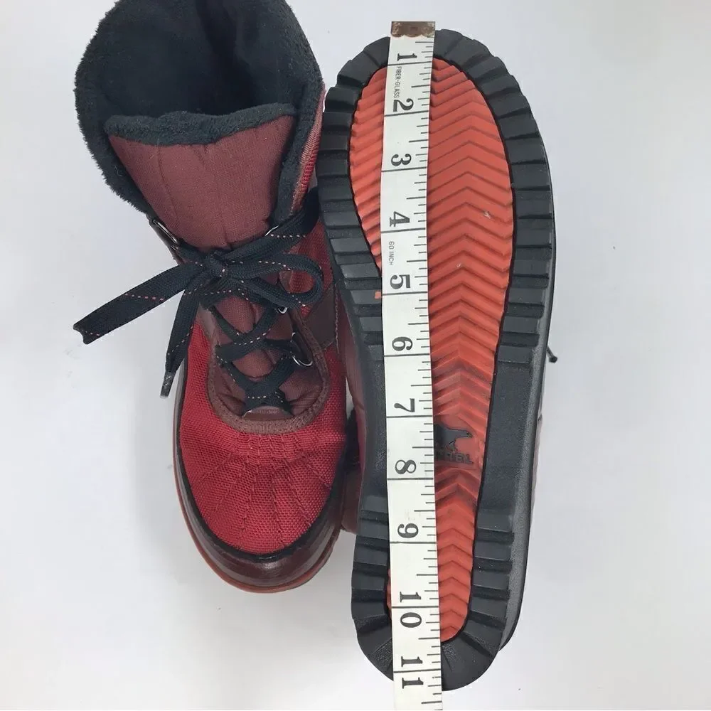 Sorel Tivoli Red Black Waterproof Insulated Lace Up Ankle Boots